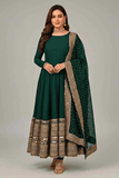 Emerald Green Roman Silk Anarkali Gown with Coding Sequins & Dupatta - kavyo.in