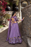 Lavender Dream Vichitra Simmer Embroidered Lehenga Set
