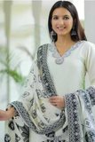 Royal Ivory – Pure Muslin Jacquard 3-Piece Suit Set with Temple & Elephant Art