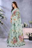 Mint Green Linen Shimmer Floral Printed Saree
