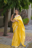 Pure Fandi Satin Silk Saree with Real Mirror Work & Embroidered Blouse - kavyo.in