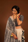 Pure Tussar Silk Black & White Printed Chaniya Choli with Dupatta