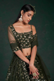 Olive Green Georgette Sequins & Zari Embroidered Lehenga Choli with Net Dupatta