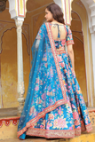 Blue Art Silk Floral Embroidered Semi-Stitched Lehenga Set
