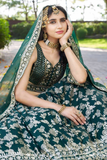 Emerald Green Dola Silk Jacquard Lehenga Choli Set with Organza Dupatta