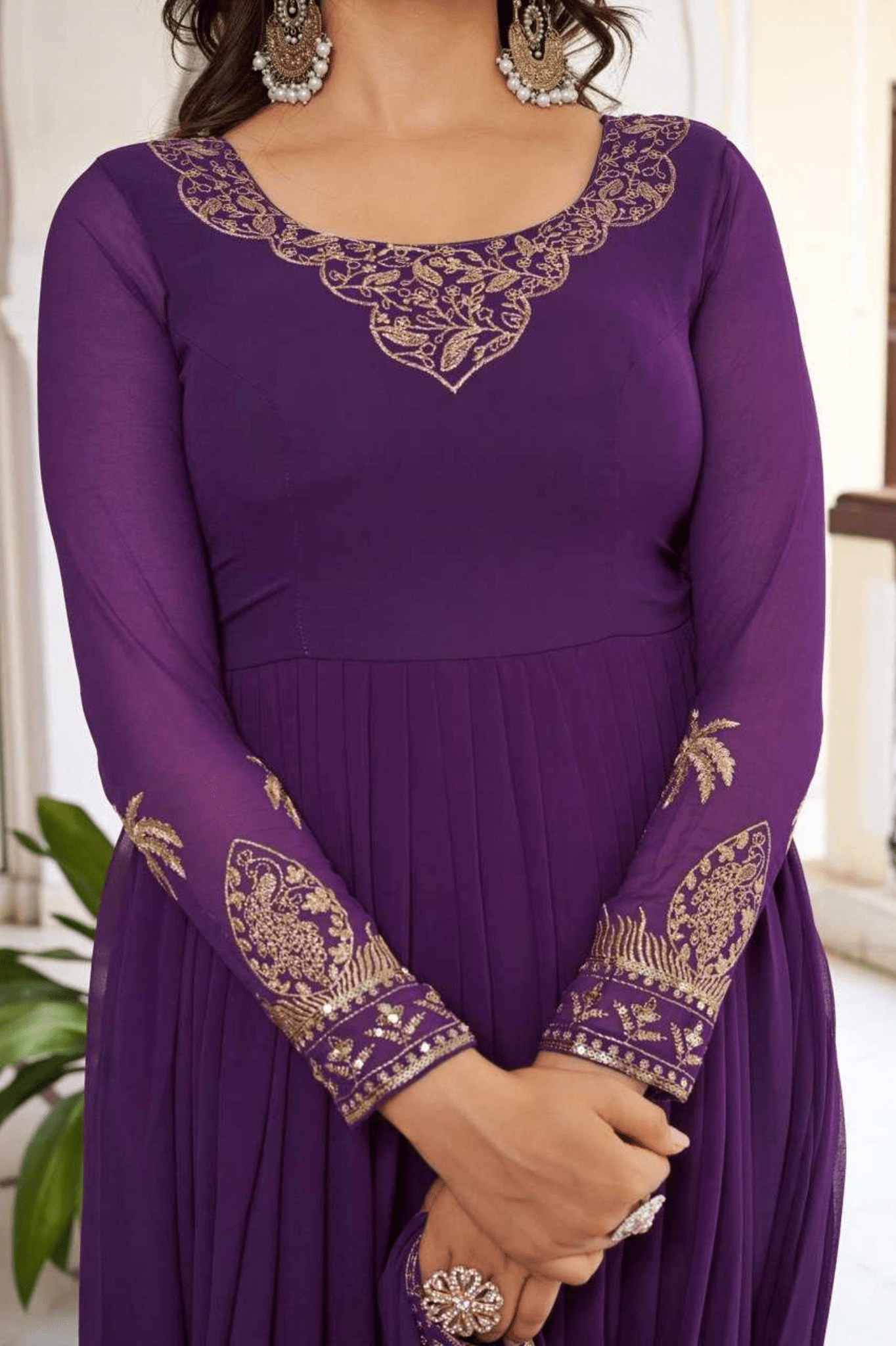 Royal Amethyst Faux Georgette Anarkali Gown Set with Dupatta - kavyo.in