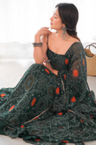 Emerald Green Chiffon Bandhej Anarkali with Dupatta