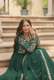 Emerald Grace Faux Blooming Embroidered Gown Set - kavyo.in
