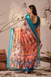 Peach Fern Premium Linen Cotton Floral Print Saree