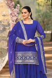 Royal Blue Georgette Embroidered Kurta Sharara Set