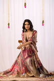 Soft Lichi Silk Saree with Nature Tribal Art Print & Luxurious Gold Zari Border