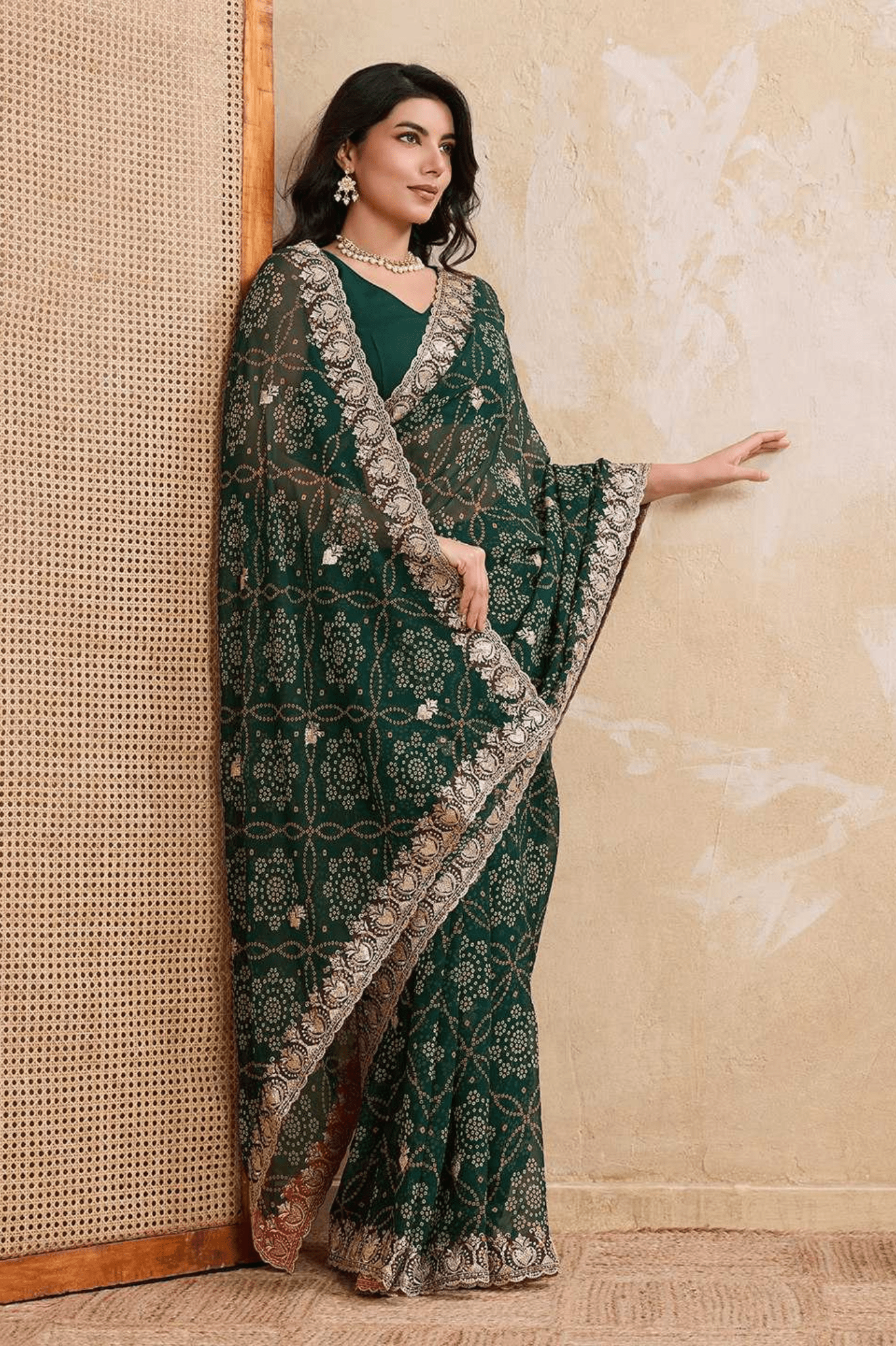 Royal Bandhej Soft Georgette Wedding Saree with Heavy Cutwork Border - kavyo.in