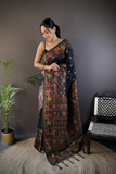 Black Soft Kashmiri Pashmina Silk Saree with Intricate Weaving Work
