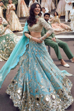 Celestial Aqua Blue Fox Georgette Mirror Work Lehenga