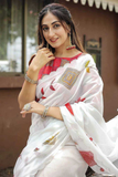 White Soft Chanderi Cotton Saree with Embroidery & Zari Patti Border