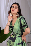 Pista Leaf Soft Satin Georgette Abstract Print Saree