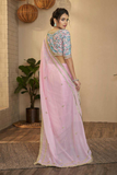 Soft Pink Organza Saree with Resham, Zari & Sequins Embroidery Work