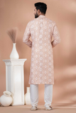 Soft Orange Cotton Printed Men’s Kurta Pajama Set