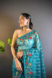 Blue Heavy Butterfly Net Saree with Multicolor Embroidery & Foil Thread Work