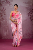 Elegant Floral Chinon Silk Saree with Sequin & Cording Lace Border