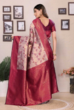 Champagne Bloom Banarasi Soft Silk Floral Zari Woven Saree