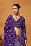 Purple Faux Georgette Embroidered Lehenga Set