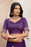 Royal Purple Space Silk Embroidered Saree