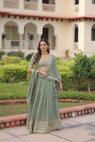 Sea Green Faux Georgette Zari & Sequins Embroidered Lehenga Set