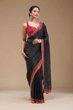 Black Tissue Gold Crush Saree with Bandhani Border & Bead Handwork