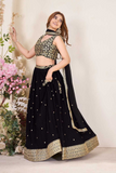 Black Georgette Embroidered Lehenga Choli with Dupatta