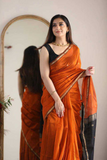 Rust Orange Soft Lilan Slab Saree with Rich Weaving Blouse