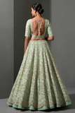 Mint Green Mulberry Silk Lehenga with Sequins, Thread & Dori Work