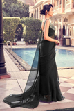 Elegant Black Organza Ruffle Saree with Real Mirror & Sequins Work Blouse