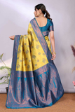 Lemon Teal Banarasi Soft Silk Floral Buti Woven Saree