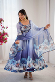 Premium Organza Soft Taby Silk Gown with Digital Print & Dupatta