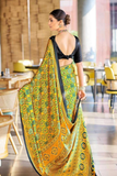 Yellow Original Semi Gajji Silk Saree with Ajrakh Print Border & Rich Pallu