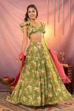 Designer Floral Printed Georgette Lehenga with Pearl Lace Blouse & Fancy Dupatta
