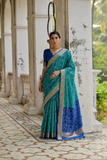 Blue Soft Desi Raw Silk Saree with Pochampally Ikkat Concept & Zari Weaving Border