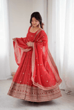 Crimson Heritage Crunchy Silk Anarkali Gown Set with Dupatta - kavyo.in