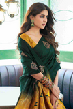 Deep Green Lichi Silk Saree with Rich Pallu & Jacquard Weave