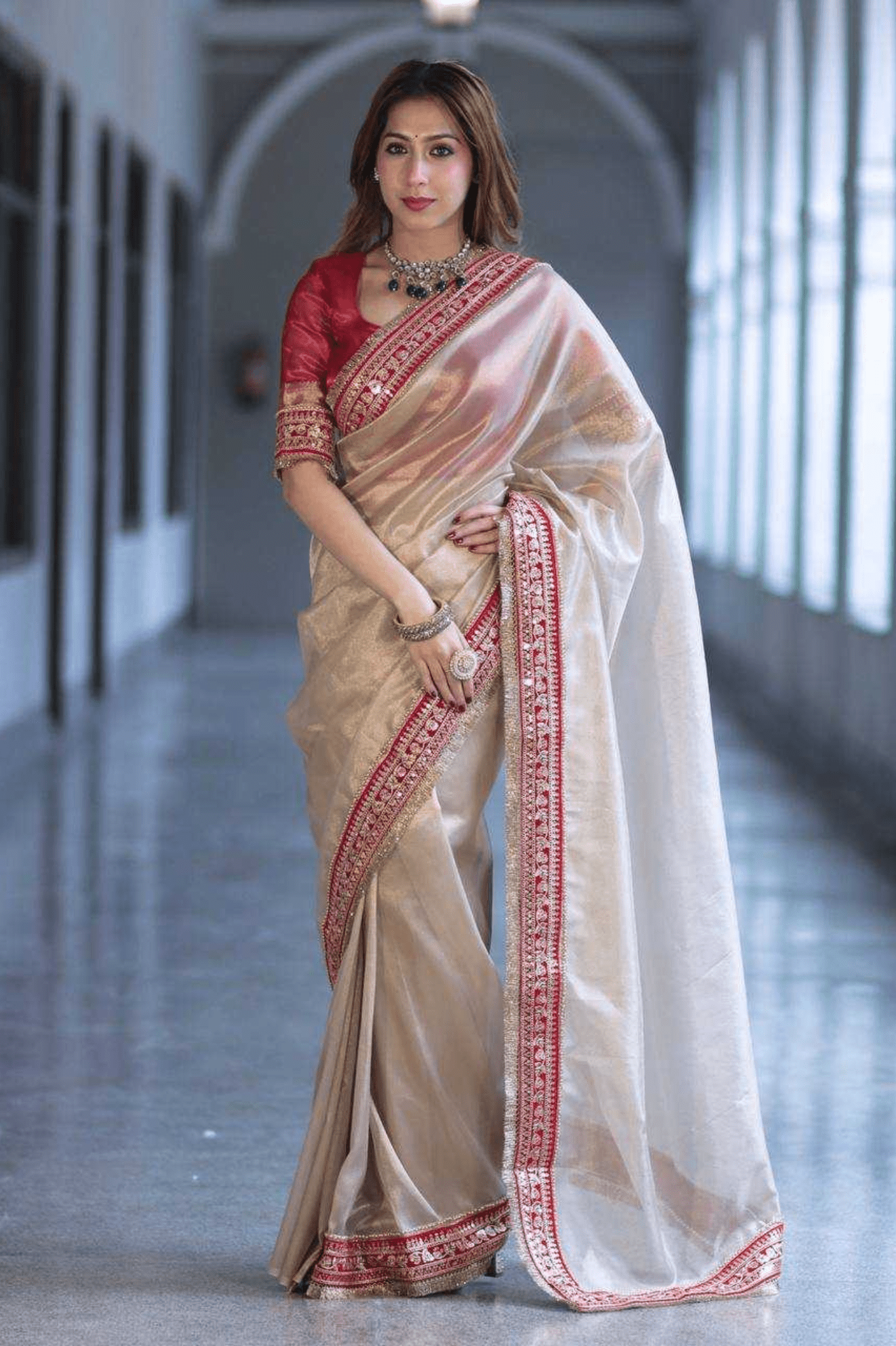 Pearl Royale Soft Twill Net Saree with Sequin Dori Embroidery & Fancy Lace Border - kavyo.in