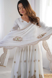 White Chinon Silk Embroidered Gown with Dupatta & Bottom Set