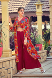 Silk Indo-Western Palazzo Set with Printed Jacket