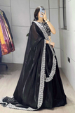 Black Beauty Fendi Satin Lehenga Choli Set with Embroidered Dupatta
