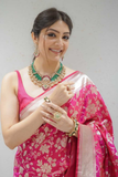 Pink Banarasi Lichi Silk All-Over Silver Zari Woven Saree