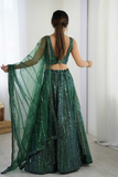 Emerald Green Net Sequins Lehenga with Blouse & Dupatta