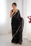 Elegant Black Fandy Saree with Beads & Sequin Embroidery