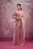 Premium Pink Silk Saree with Real Mirror & Glitter Dori Work