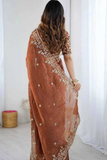 Soft Fendy Chiffon Saree with Heavy Sequin & Thread Embroidery + Scallop Border