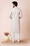 White Cotton-Poly Printed Classic Kurta Pajama Set